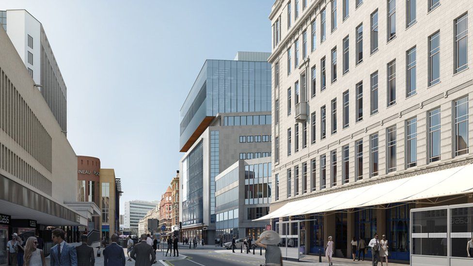 An artist's impression of the view of the building from Corporation Street