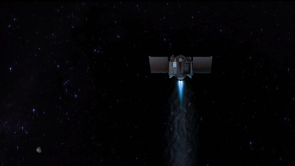 Иллюстрация НАСА, показывающая, как корабль покидает астероид