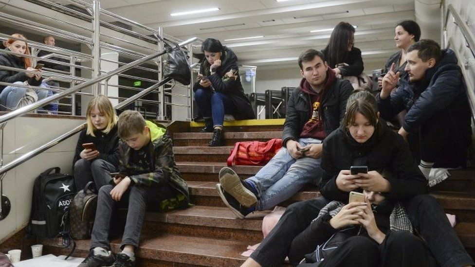 Kyiv residents shelter inside a metro station. Photo: 31 October 2022
