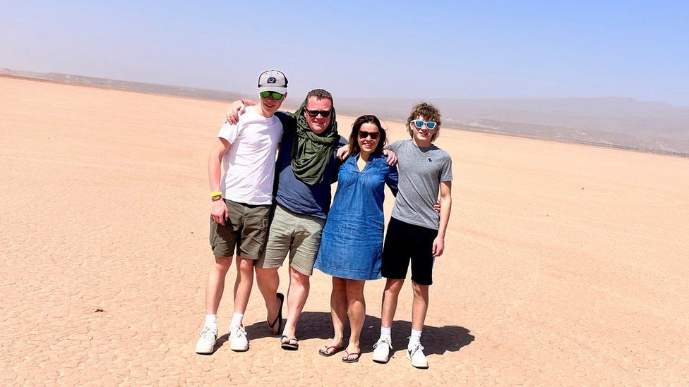 Angus Bain with his parents and brother in Morocco