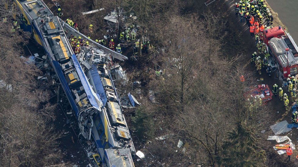 Aerial view of train crash. 9 Feb 2016