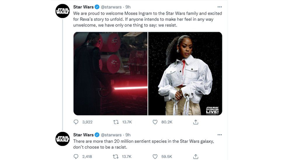 Don't choose to be racist': Star Wars defends actress Moses Ingram on  social