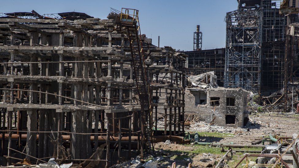 The ruins of the Azovstal steelworks in Mariupol