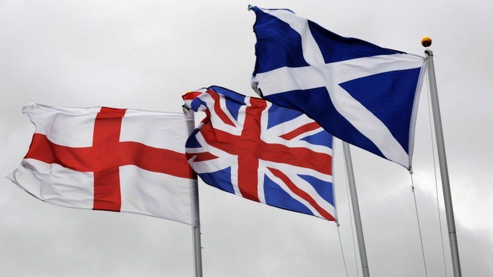 St George flag, Union Jack flag and the Saltire flag