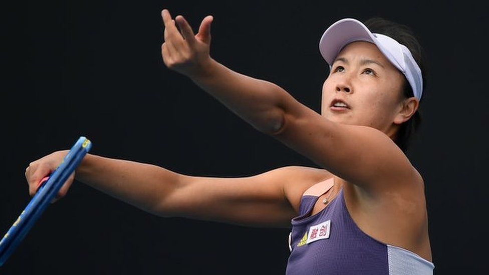 Peng Shuai of China in action during her Women's Singles first round match against Nao Hibino of Japan on day two of the 2020 Australian Open at Melbourne Park on January 21, 2020 in Melbourne, Australia.