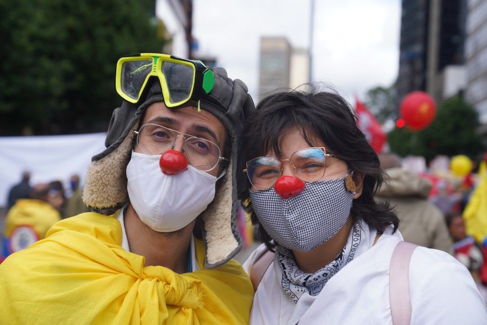 Daniela Sanchez (right) and a friend at a demonstration in Bogotá on May 12, 2021