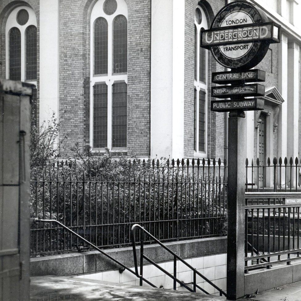 Stairwell entrance to Bethnal Green station, 1953