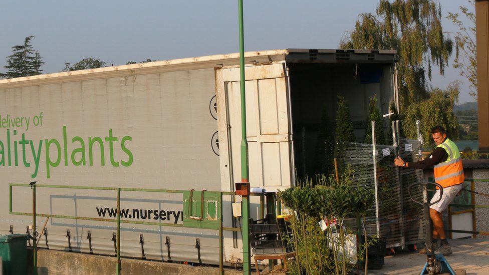 Lorry delivering plants