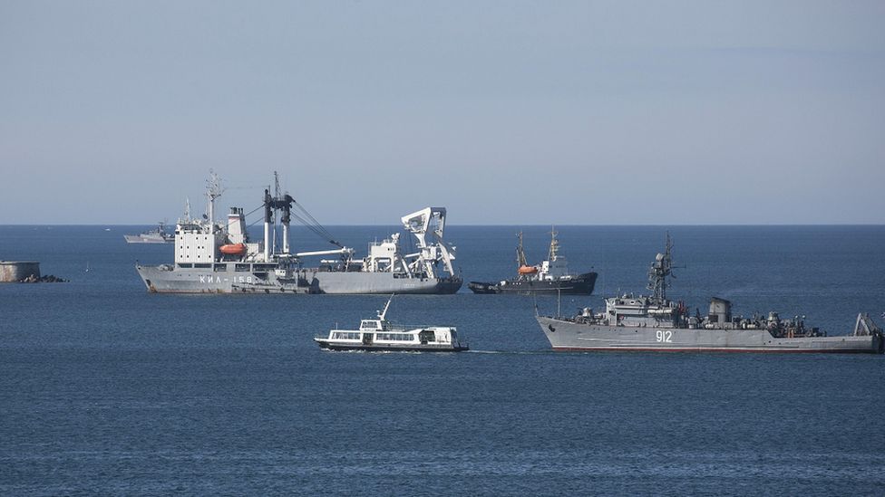 The Russian Navy at the entrance to the port city of Sevastopol in 2014