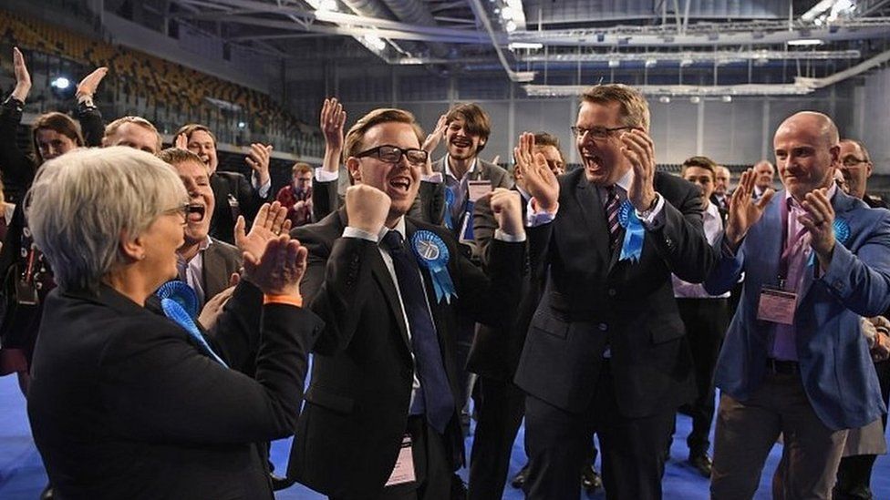 Conservative candidate for Shettelston Thomas Kerr celebrates winning a Glasgow Council