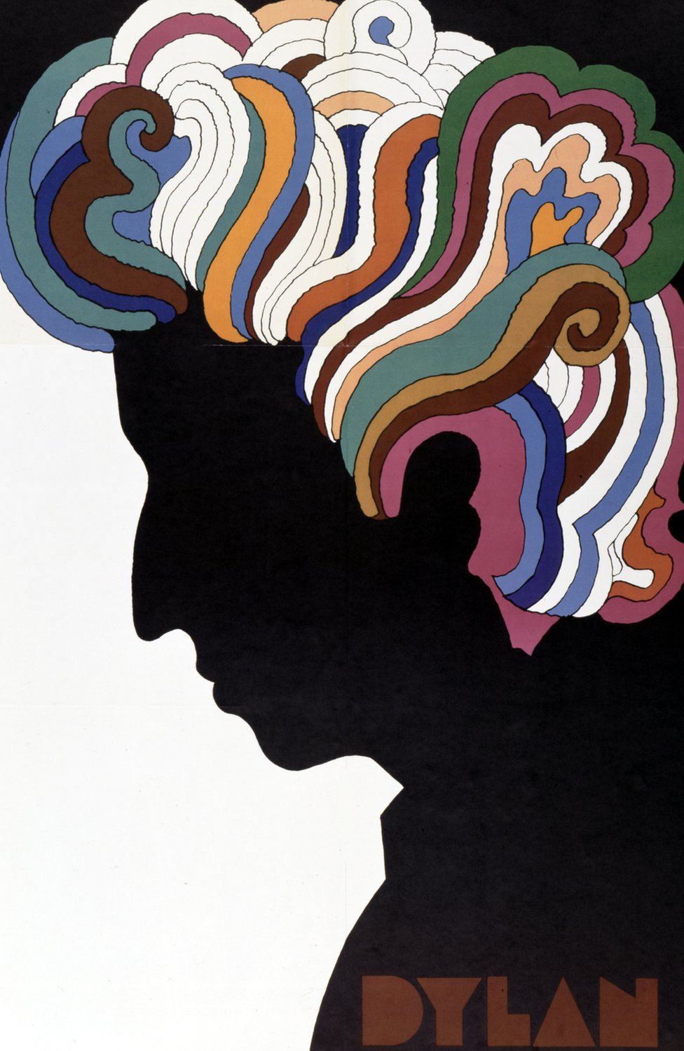 Плакат Боба Дилана, разработанный Милтоном Глейзером в качестве вставки к альбому "Greatest Hits Боба Дилана", который был выпущен 27 марта 1967 года