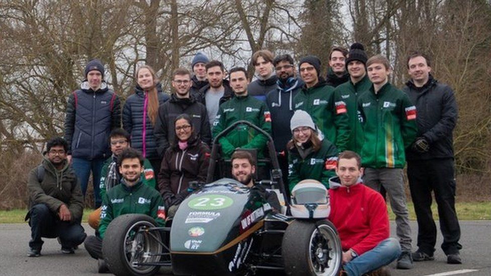 The University of Nottingham Racing Team with an electric race car