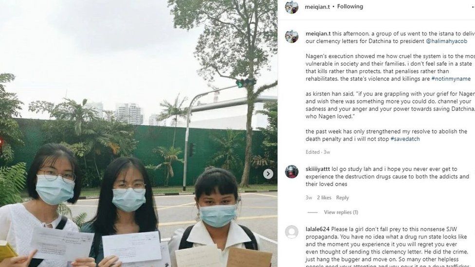 Instagram post of meiqian.t holding letter requesting clemency for death row inmate