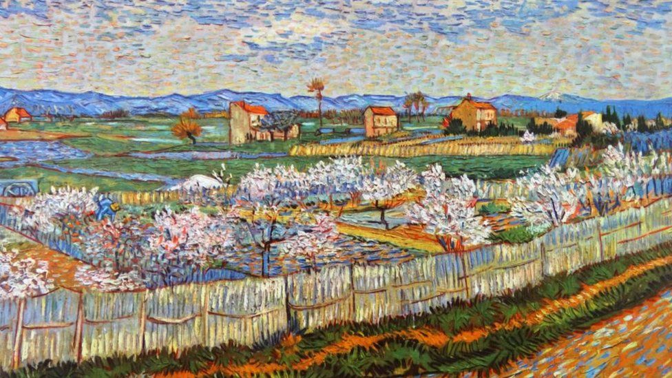 Vincent Van Gogh malt Pfirsichblüten