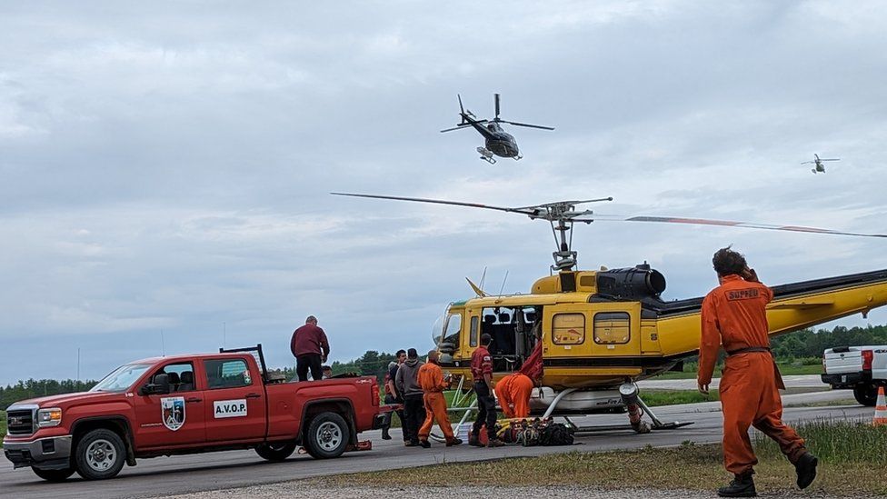 Fire crews in Roberval Quebec