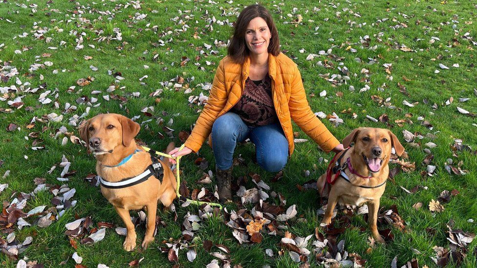 Berni Hellier with her dogs Woody and Demi