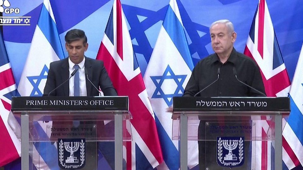UK PM Rishi Sunak and Israel's PM Benjamin Netanyahu