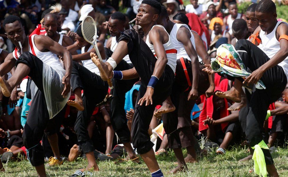 Dancers perform during the Ingoma yase eMaChuwini annual dance competition held in eMaChuwini, Msinga, South Africa - Friday 29 December 2023