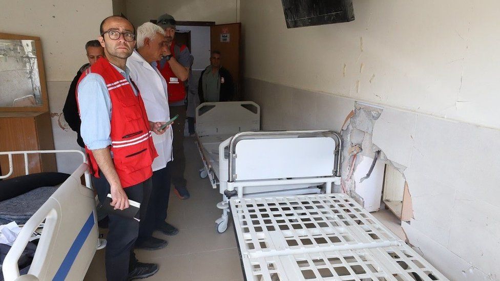 File photo showing delegates from the International Committee of the Red Cross (ICRC) visiting al-Amal hospital in Khan Younis, southern Gaza, on 21 March 2024