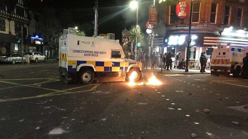 Police attacked with bricks and bottles in Sandy Row