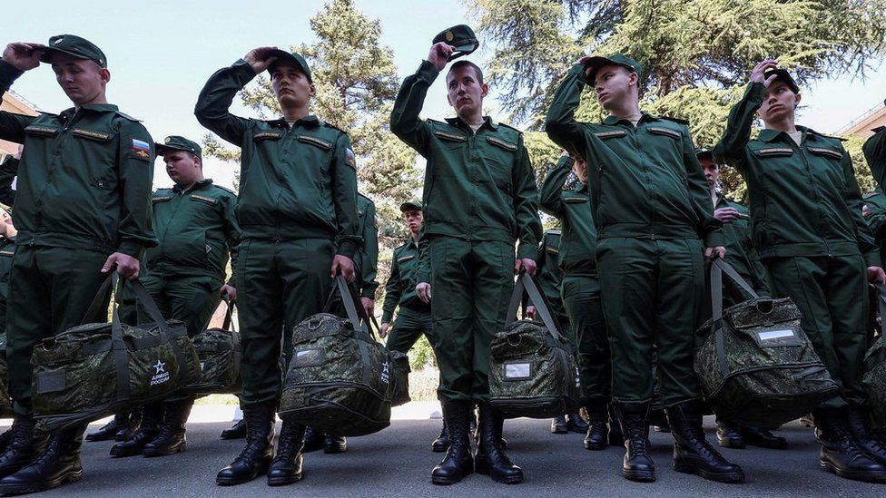 Russian army recruits in Simferopol, Crimea, 25 Apr 23