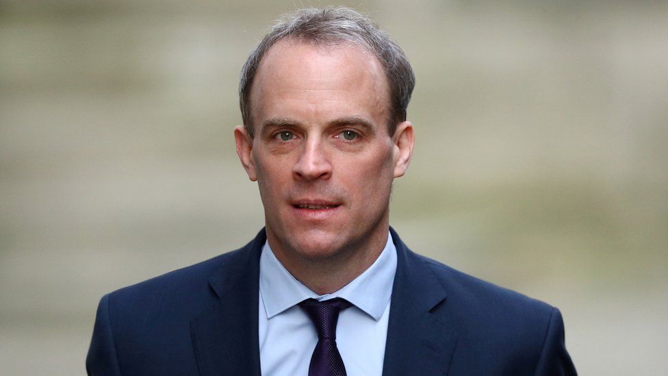 Britain's Secretary of State for Foreign affairs Dominic Raab arrives in Downing Street earlier this year