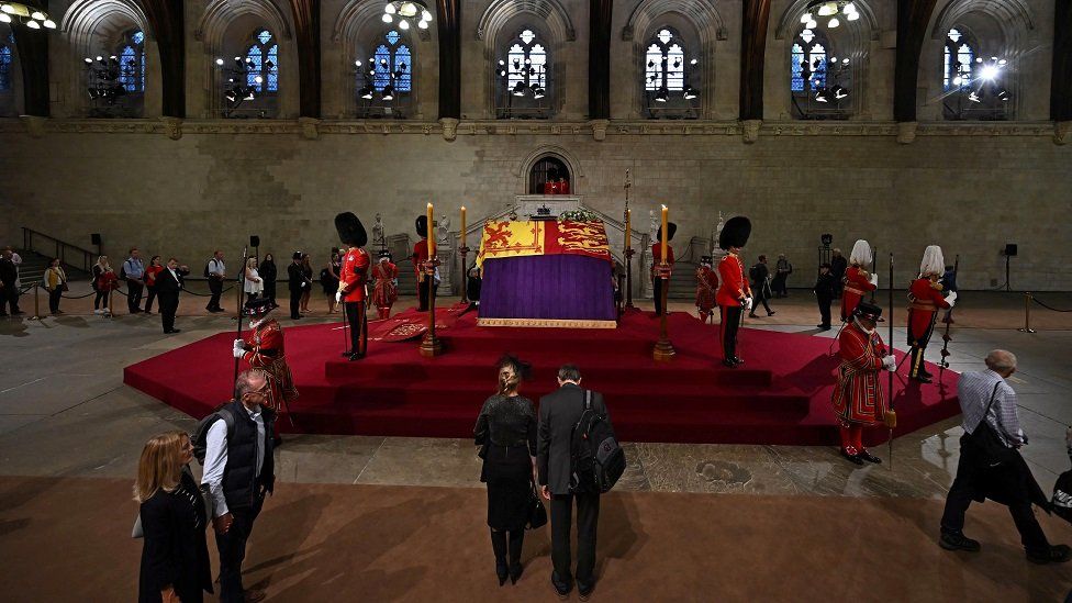 Members of the public pay their respects to Queen Elizabeth II as her coffin lies in Westminster Hall