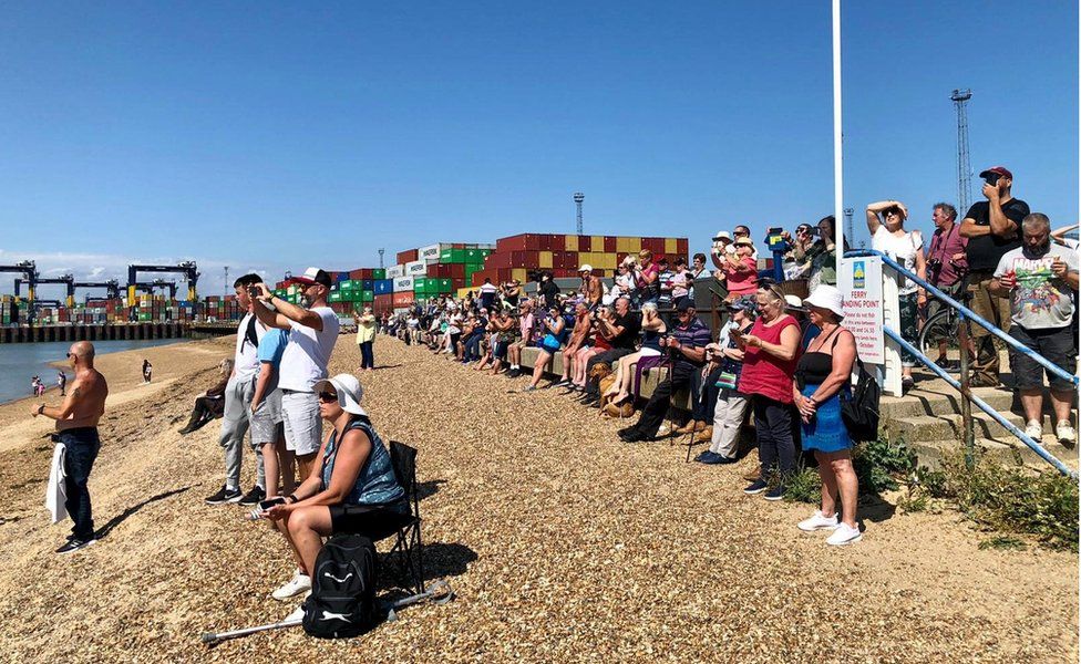 People watching the Ever Given arrive at Felixstowe