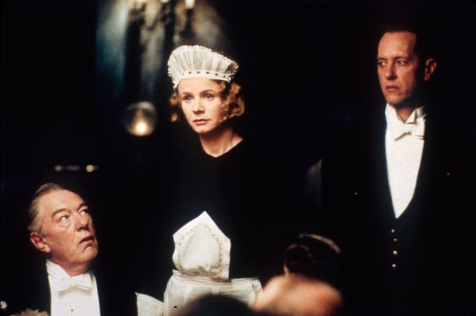 Actors (L to R) Michael Gambon, Emily Watson and Richard E. Grant appear in a scene from the film "Gosford Park."