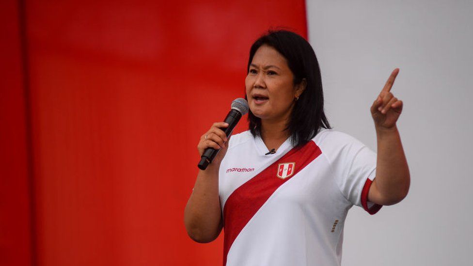 Keiko Fujimori, presidential candidate of the Popular Force party, speaks during a debate on 15 May