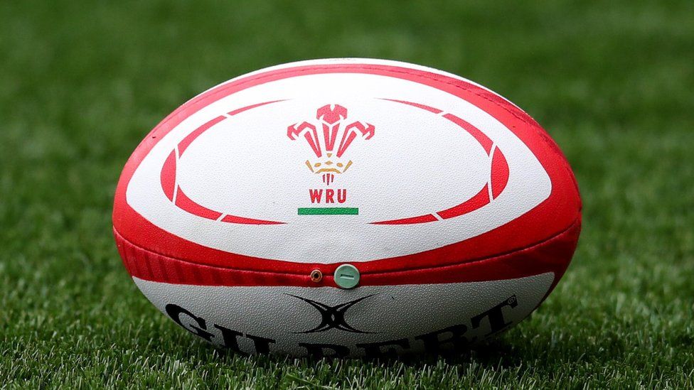 Rugby ball featuring Welsh Rugby Union logo