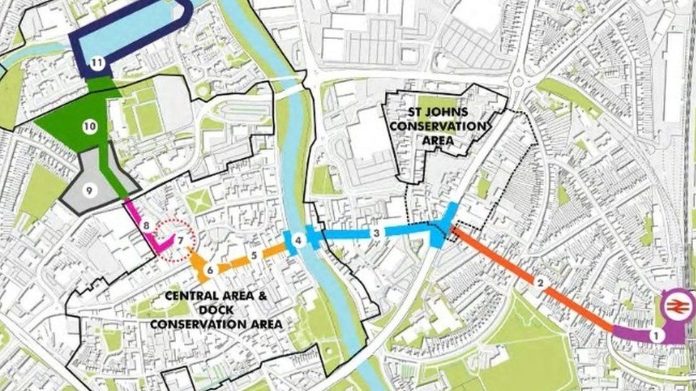 A map of part of Bridgwater where the Celebration Mile route will pass through