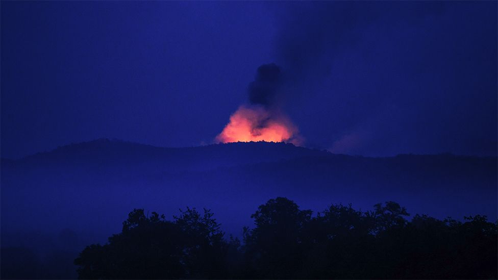 A wildfire in Slovenia burns in the distance for days