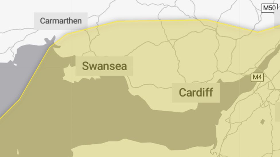 A yellow rain weather warning for south Wales