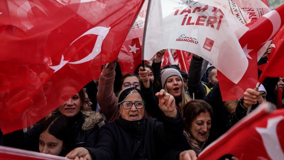 Supporters of Istanbul Mayor Ekrem Imamoglu attend an election campaign rally in March