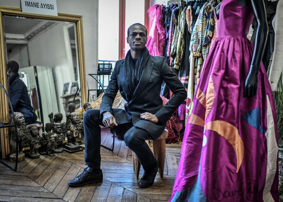 Cameroonian fashion designer Imane Ayissi poses during a photo session at his workshop in Paris - 2020