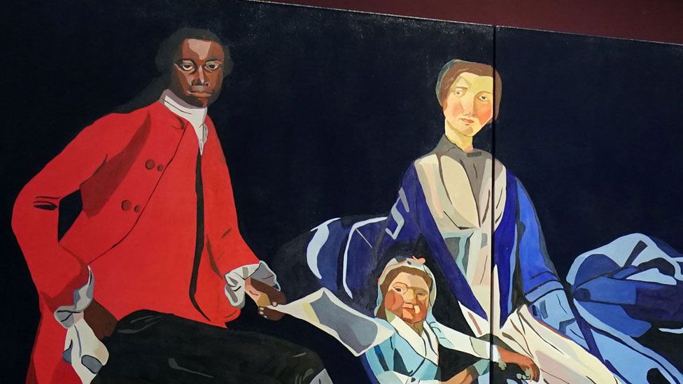 Close up of Joy Labinjo's painting of Olaudah Equiano with his wife Susanna Cullen