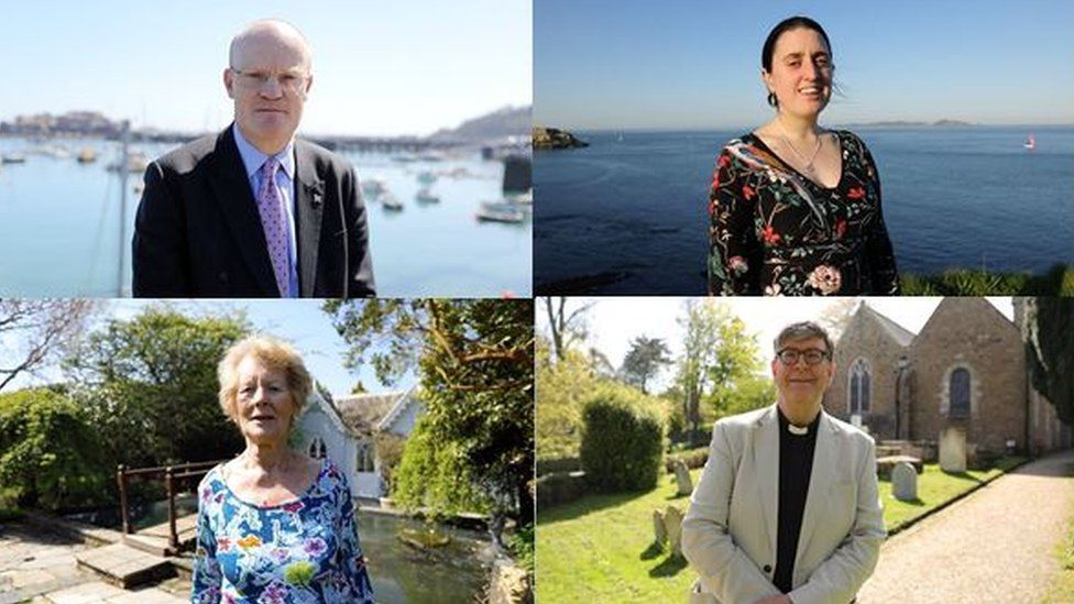 Clockwise from top left: Chief Minister Gavin St Pier, Deputy Emilie Yerby, Dean of Guernsey Tim Barker, Joyce Scott