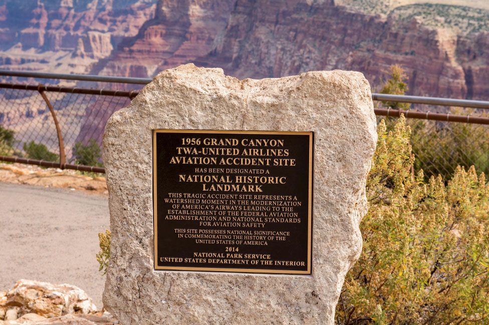 A plaque commemorating the 1956 mid-air crash over the Grand Canyon National Park