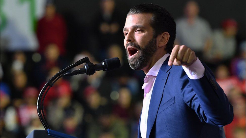 Donald Trump Jr. speaks during a rally before US President Donald Trump addresses the audience in El Paso, Texas