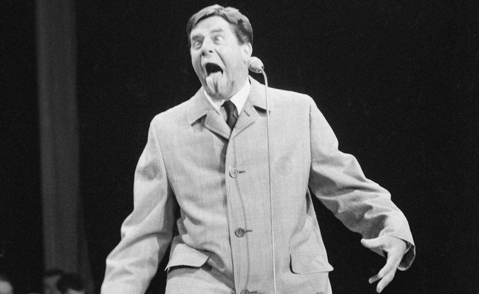 American comic Jerry Lewis on stage at the Royal Variety Show. - 1966