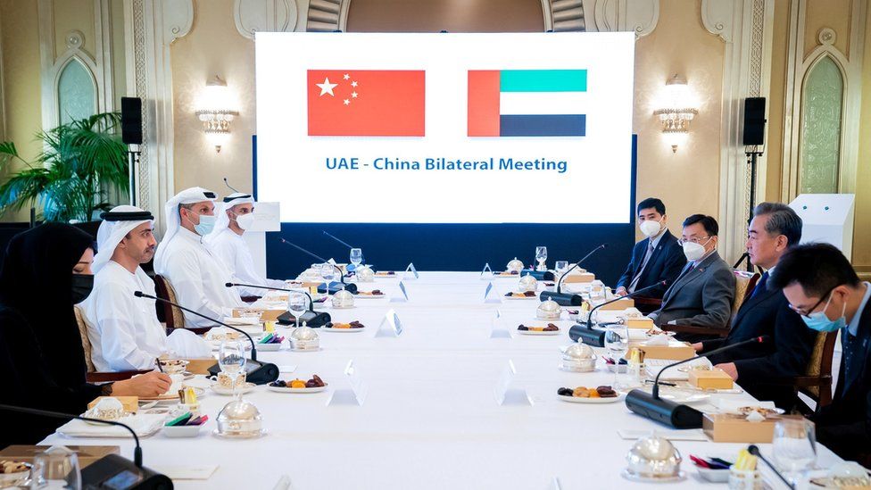UAE Foreign Minister Abdullah bin Zayed Al Nahyan holds talks with Chinese Foreign Minister Wang Yi in Abu Dhabi (28 March 2021)