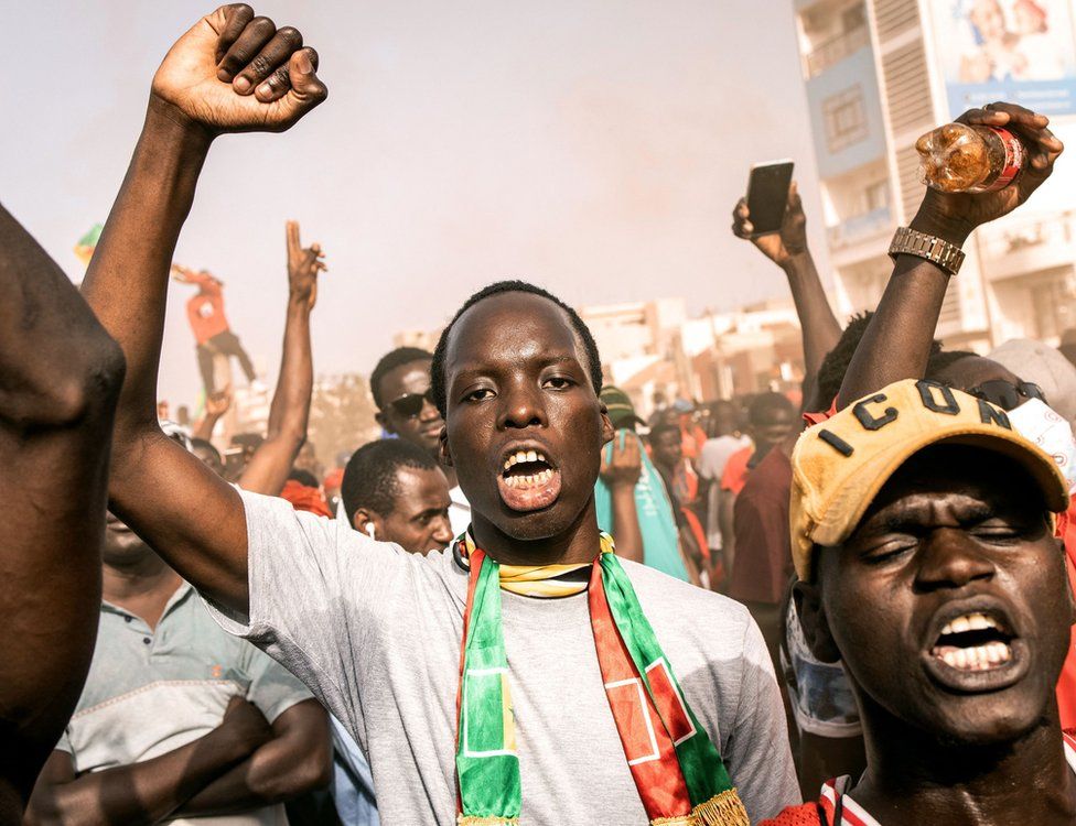Supporters of the opposition collective the Movement for the Defence of Democracy at a rally in Dakar, Senegal - Wednesday 23 June 2021