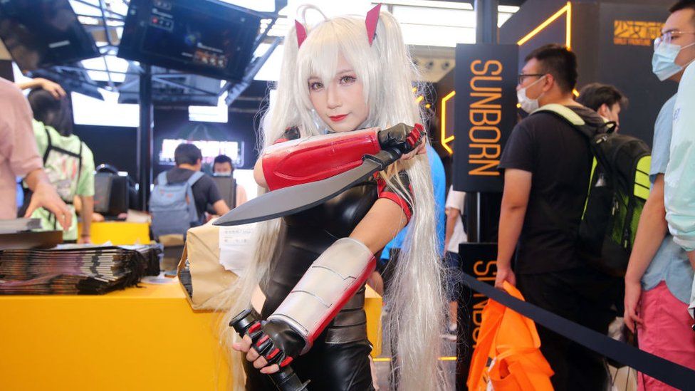 A cosplayer performs during the 2020 China Digital Entertainment Expo & Conference (ChinaJoy) at Shanghai New International Expo Center on July 31, 2020 in Shanghai, China.