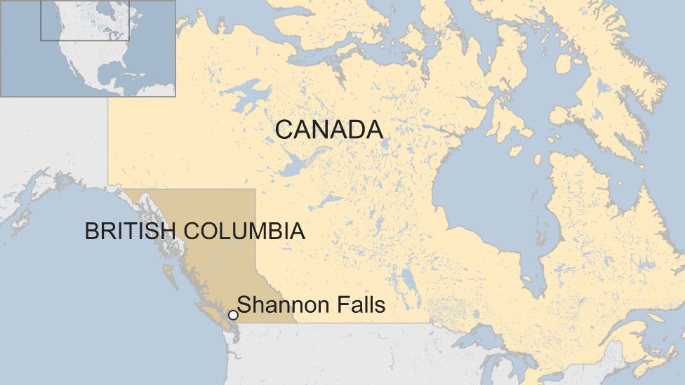 A BBC map showing the location of Shannon Falls in British Columbia