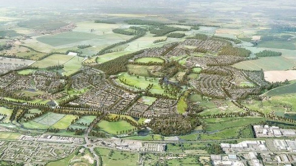Aerial shot of proposed garden town on the Essex-Hertfordshire border