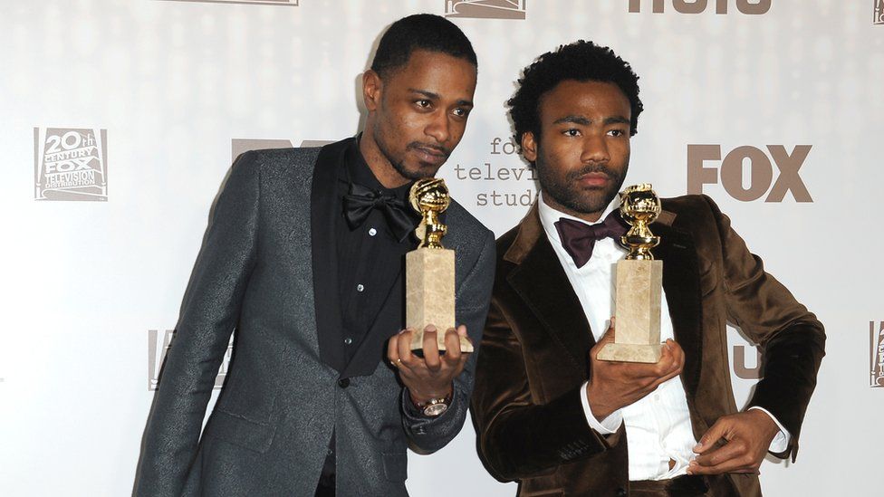 Lakeith Stanfield with Donald Glover at the 2018 Golden Globes
