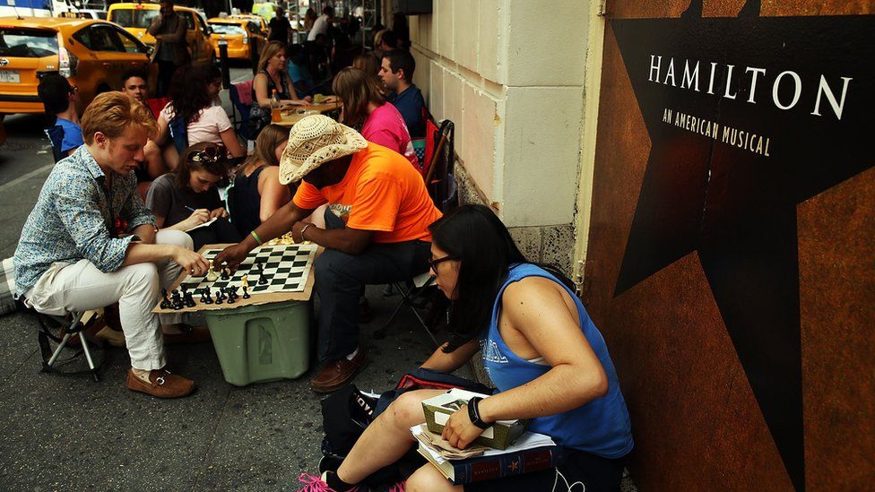 Hamilton fans camp out in line for tickets