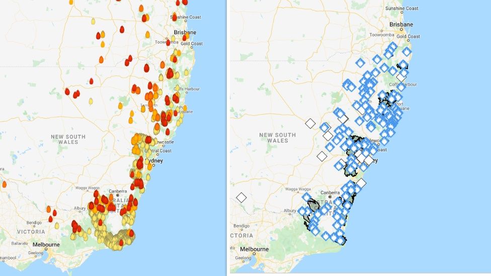 Maps comparing size of Australian wildfires to US go viral