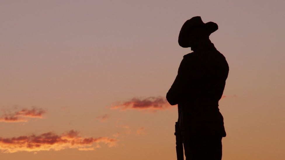 Silhouette of soldier statue